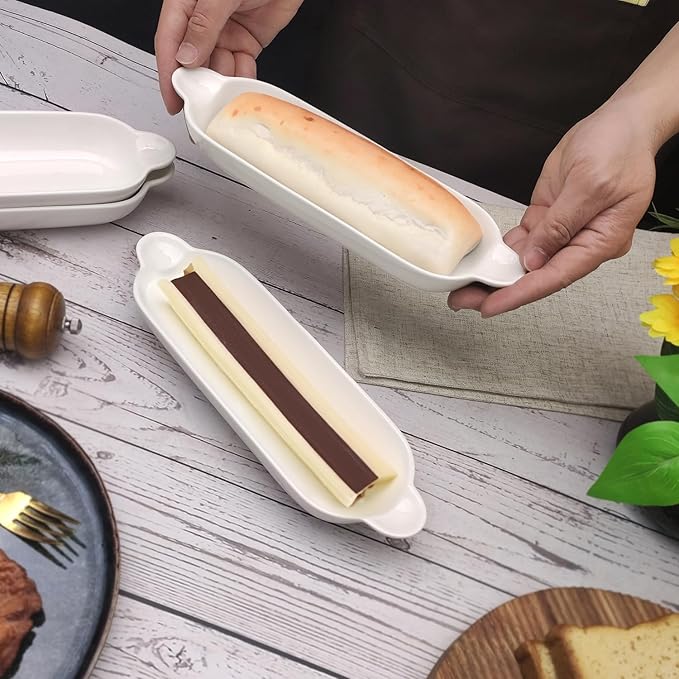 Ceramics Olive Plate, Olive cookies Tray - Large, Chip Resistant, White Porcelain Olive Canoe, Dishwasher Safe, For Snacks, Condiments, Appetizers11.2 Inch