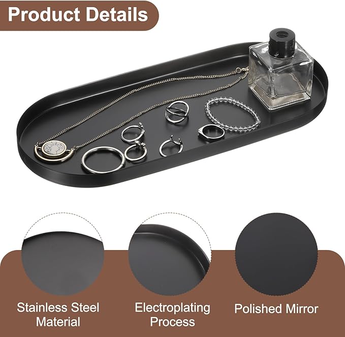 uxcell 2pcs Rectangle Serving Trays, 5 x 12inch Metal Serving Platter Board Bathroom Tray for Coffee Party Home Decor Cheese Dish Cake Dessert, Black