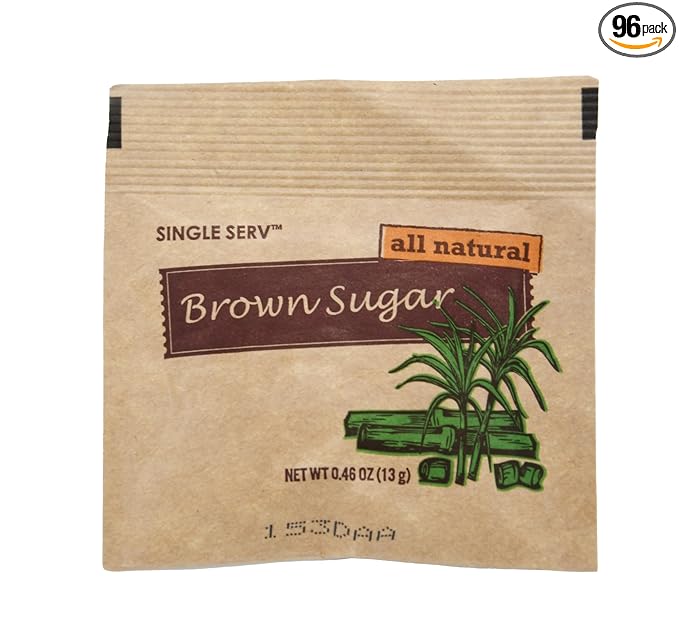 Single Serv All Natural Brown Sugar Packets - Delicious Brown Sugar, Easy To Open, Perfect for On-the-Go Sweetening and Baking - 13g Individual Servings. 96 Count