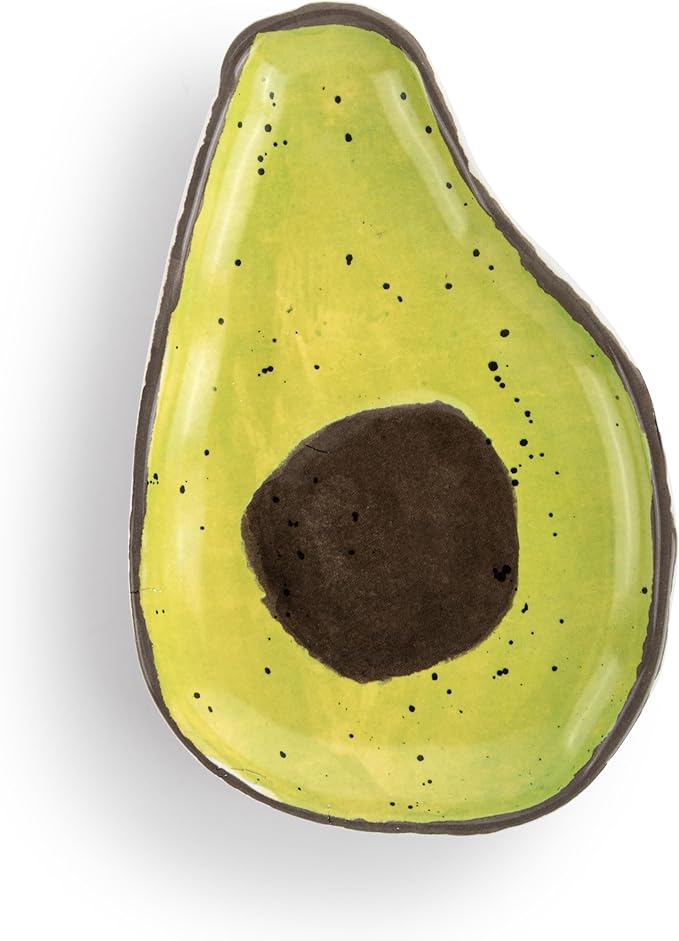 DEMDACO Decorative Serving Dining Dish Appetizer Plate, 8 Inch Ceramic Stoneware, Avocado Shaped