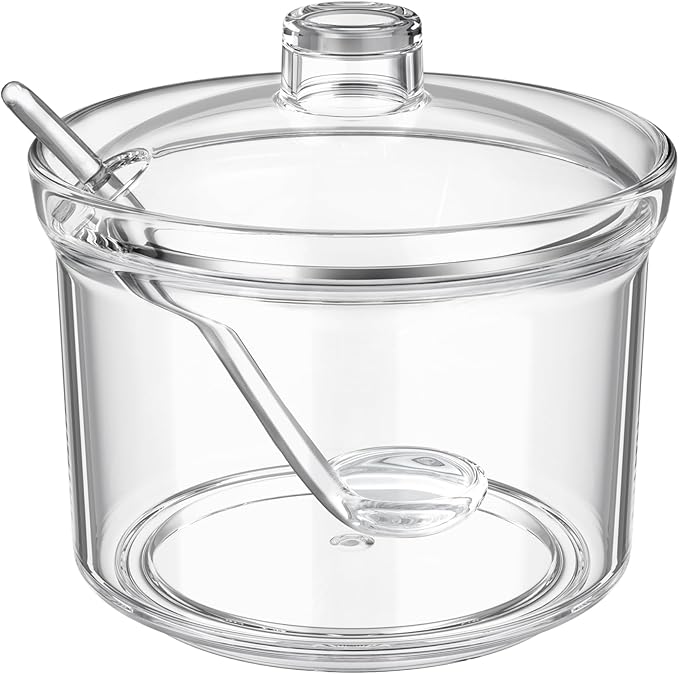 Sugar Container with Lid and Spoon,Sugar Bowl Acrylic Jar for Coffee Bar Accessories Coffee Canister Kitchen Decor (Large)
