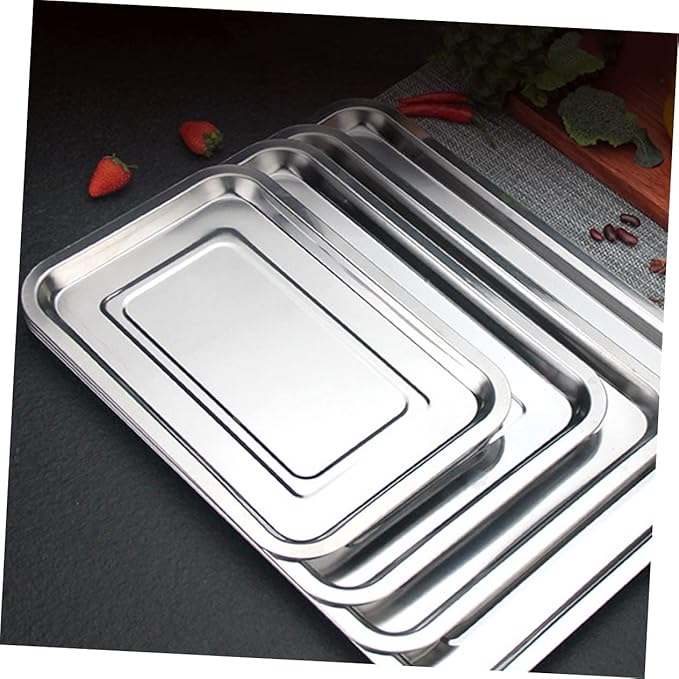 10Pcs Stainless Steel Serving Tray Multi Purpose Food Plate for Kitchen Steaming and Storage Elegant Design Smooth Surface and Practical Use