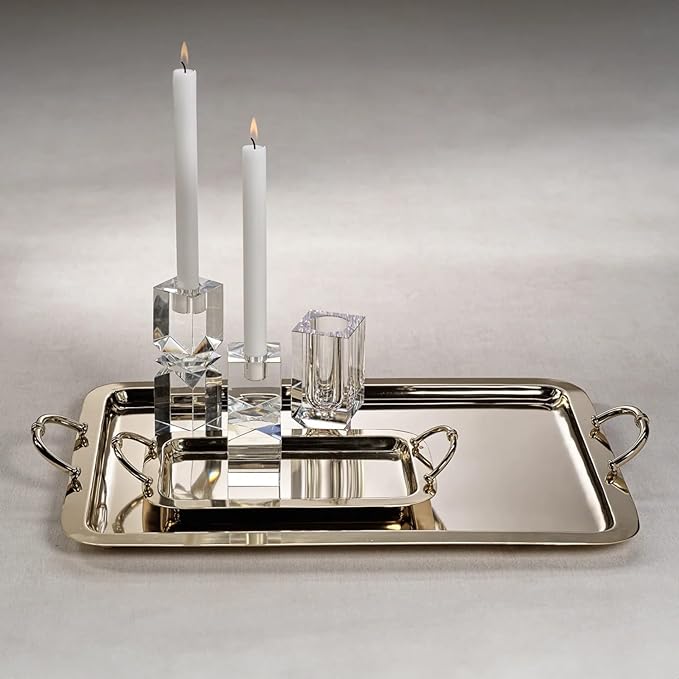 Zodax Stainless Steel and Brass Bar or Serving Trays in Polished Gold and Silver | Manetta Polished Gold - Medium
