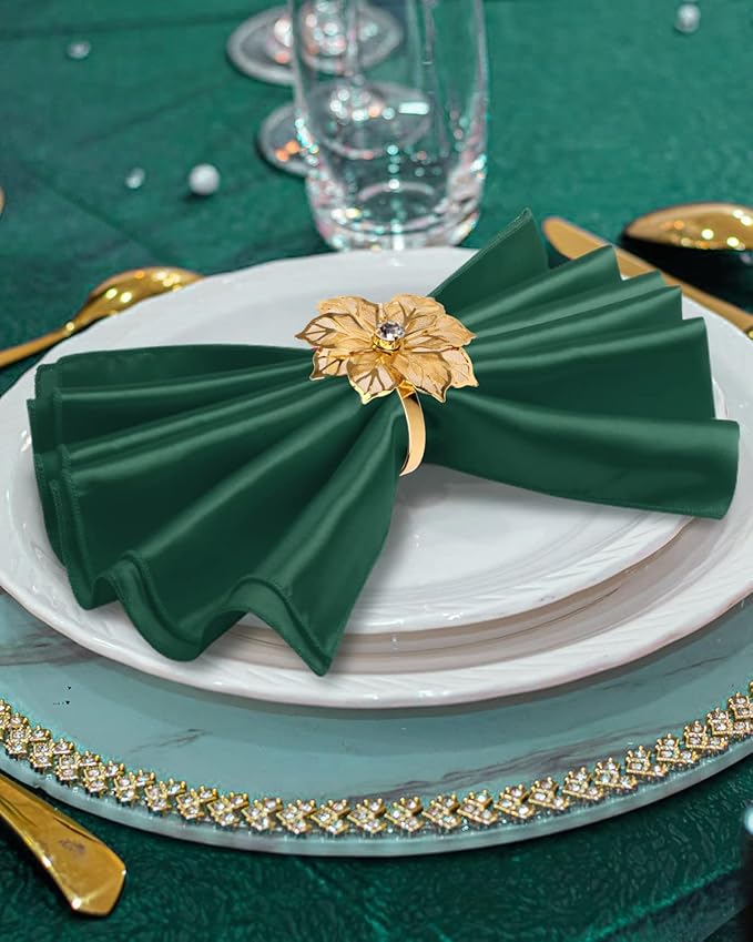 CROWN GUIDE 12 Pack Gold Napkin Rings and Cloth Napkins Set of 6, 17x17 Satin Cocktail Napkins Bulk Table Napkins Holder for Wedding Reception Personalized Napkins Bridal Shower for Party Decorative
