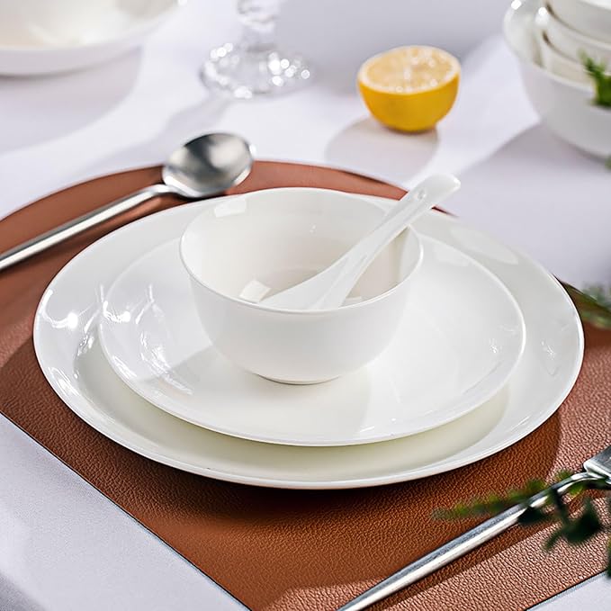 White Ceramic Dinnerware Set: Plates & Bowls for Kitchen, Microwave & Dishwasher Safe Dishes Collection (16pcs)