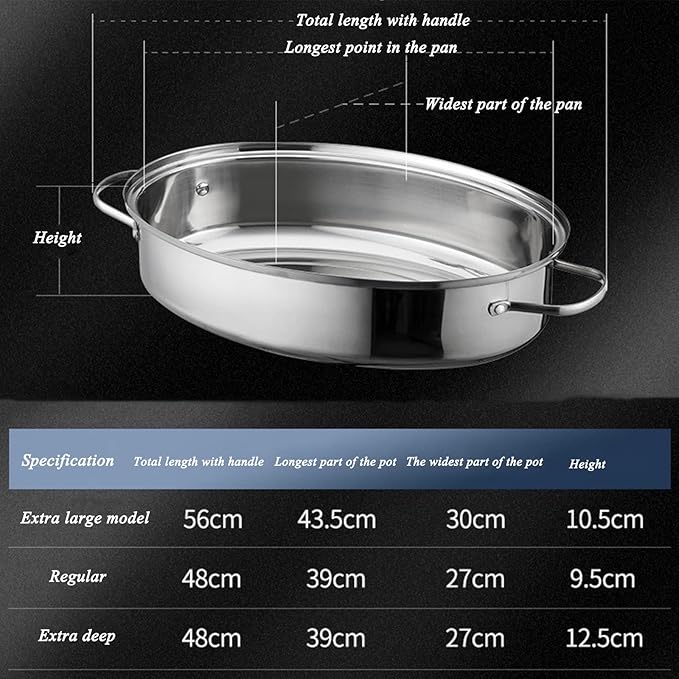 Stainless Steel Oval Roaster Pan, Serving Platter Cookie Trays Dish, Dishwasher & Oven use, Covered Turkey Roasting Pan for Cooking Chicken, Fish, Lasagna