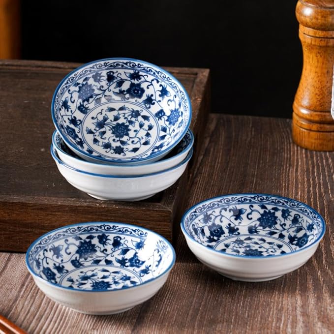 Sizikato 6 Pcs Blue and White Porcelain Sauce Plates, 4-Inch Appetizer Plates