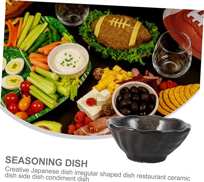 PRETYZOOM Unique Japanese Style Irregular Ceramic Plate Appetizer Serving Dish for Sauces and Seasonings Food-Grade Dishwasher Safe for Restaurants and Home Use