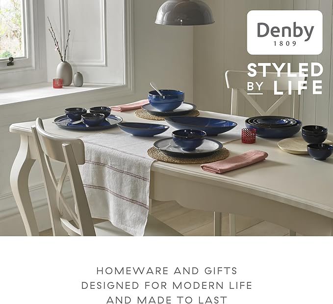 Denby - Imperial Blue Dinner Set For 4-16 Piece Ceramic Tableware Set Blue, White - Dishwasher Microwave Safe Crockery Set - 4 x Dinner Plate, 4 x Small Plate, 4 x Cereal Bowl, 4 x Coffee Mug