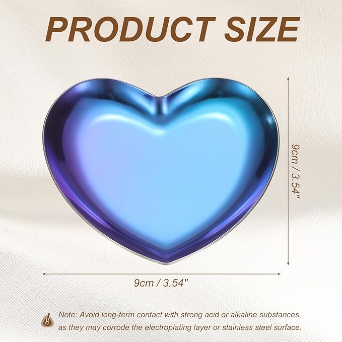 uxcell Heart Shape Serving Trays, 3.54" Stainless Steel Decorative Jewelry Dish, Small Vanity Tray for Bathroom Aromatherapy Candle Drink Plate,Titanium