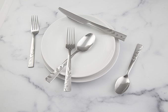 Cambridge Silversmiths 268320R Blossom Sand 20-Piece Flatware Silverware Set, Service for 4, Stainless Steel, Includes Forks/Knives/Spoons, Brushed Finish