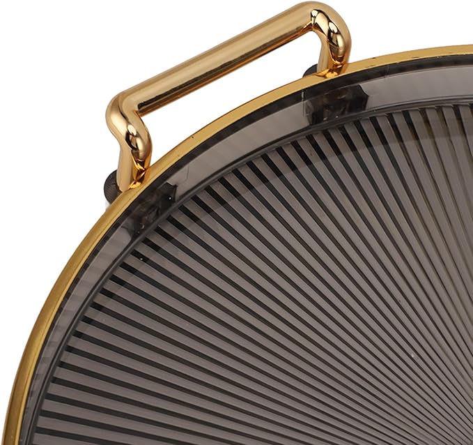Dioche Elegant Round Serving Tray with Gold Handle and Golden - Multifunctional Display Tray for Fruits, Desserts, Snacks, and Decor (Smoky Gray)