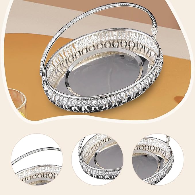 Retro Oval Fruit Tray with Handle, Candy Serving Plate, Dry Nut Dish, Snack Dessert Storage Plate, Decorative Fruit Bowl for Parties, Family Gatherings, Bars and Cafes