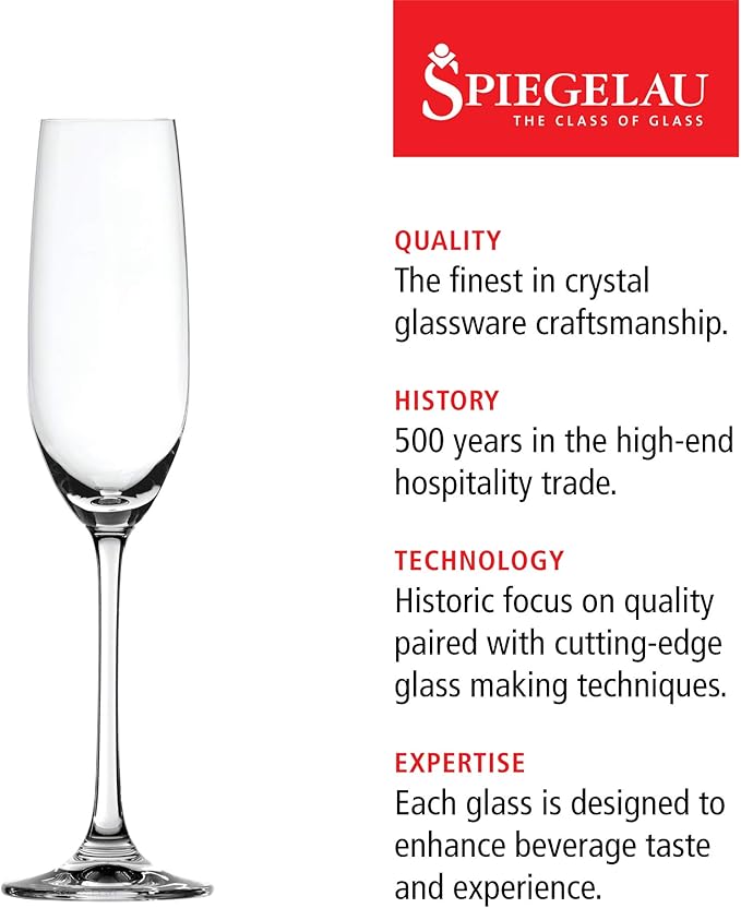 Spiegelau Salute Champagne Flutes, Elegant Crystal Champagne Glasses Gift Set, Perfect for Prosecco, Sparkling Rose, Mocktails, Home Bar Accessories, Housewarming, Wedding Gifts, 7.4 oz, Set of 4