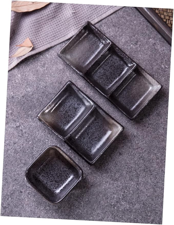 LIFKOME 2pcs Ceramic Square Dipping Sauce Dishes Versatile Three-grid Flavor Plates for Condiments Appetizers and Desserts for Home Restaurants and Entertaining