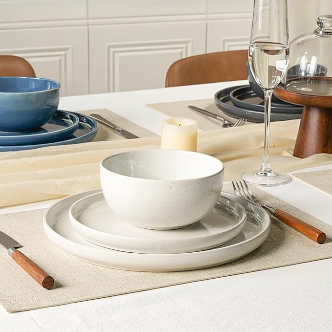 Kitchen Plates and Bowls Set Dinner Set for 4 Handpainted Dinner ware Sets, Microwave Safe Plates and Bowls Sets Stone Plate Scratch Resistant (Galaxy Mist)