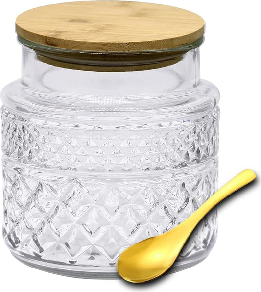 Viovian Vintage Glass Jar with Lid Spoon 38 OZ Round Thick Glass Storage Jars Airtight Lids Clear Decorative Canister Container for Food Candy Cookie Sugar Coffee Tea Nuts Snack Dog Treat Vase