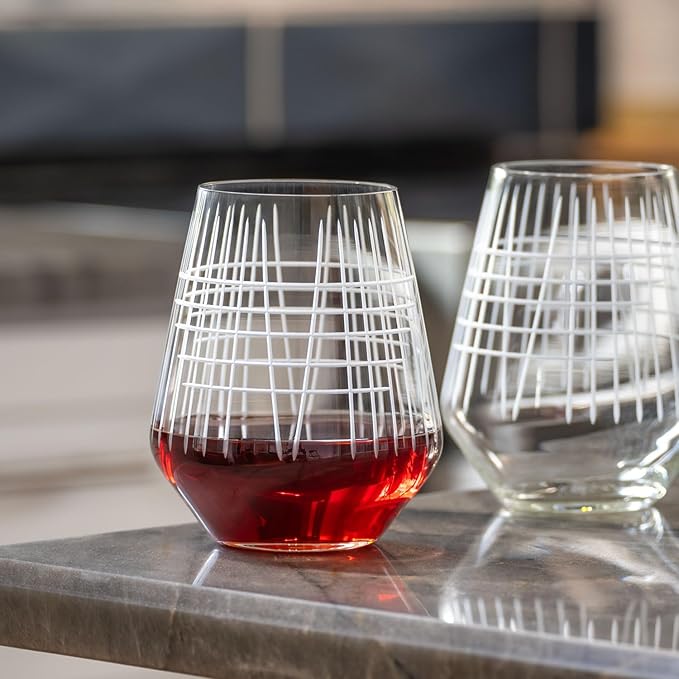 Rolf Glass Matchstick Stemless Wine Tumbler 18 ounce - Stemless Wine Glasses Set of 2 – Lead-Free Crystal Glass - Etched Tumbler Glasses - Made in the USA