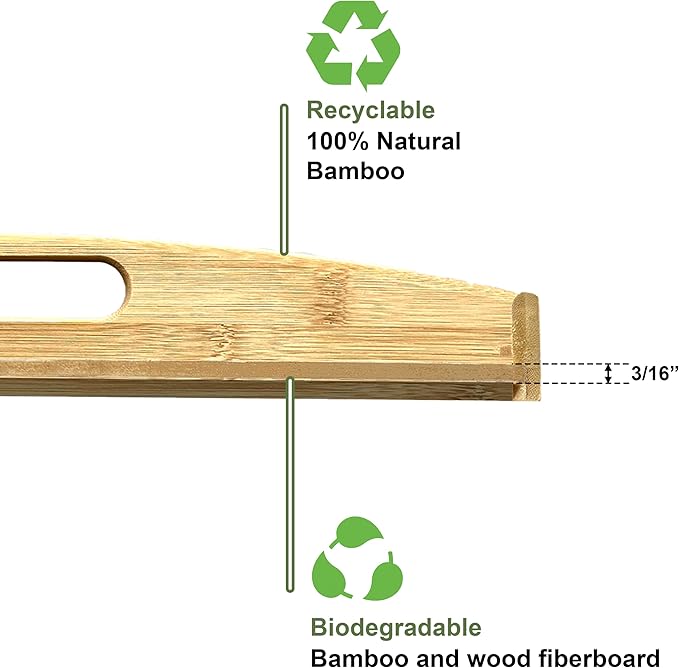 Bam & Boo Natural Bamboo Serving Tray Extra Large Rectangular with Handles for Food, Drinks, Storage, Decor, Vanity, Breakfast, Parties, Weddings, Picnics(17.75” x 13” x 2.35”, Natural)