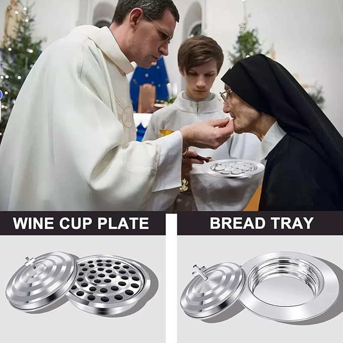 Upgraded Communion Tray and Cover Set for Churches,Bread Tray,Stainless Steel Communion Set Supplies (Silver-Bread Tray and Cover Set)