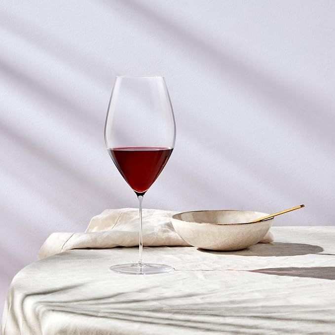NUDE Red Wine Glass, Stem Zero Grace – Crystal Large Long Stem Wine Glass for Medium to Full Bodied Red Wines, Curvaceous Bowl, Lead-Free, Dishwasher Safe, 27 oz