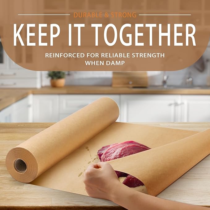 Brown Butcher Paper Roll, 12 Inch X 80 Feet, Unwaxed BBQ Paper for Smoking Meat and Charcuterie