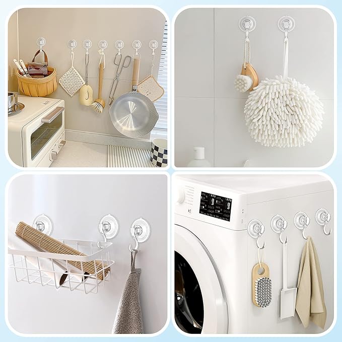 VIS'V Suction Cup Hooks, Small Shower Suction Hooks with Wipes, Heavy Duty, Removable and Reusable, Clear, 6 Pcs