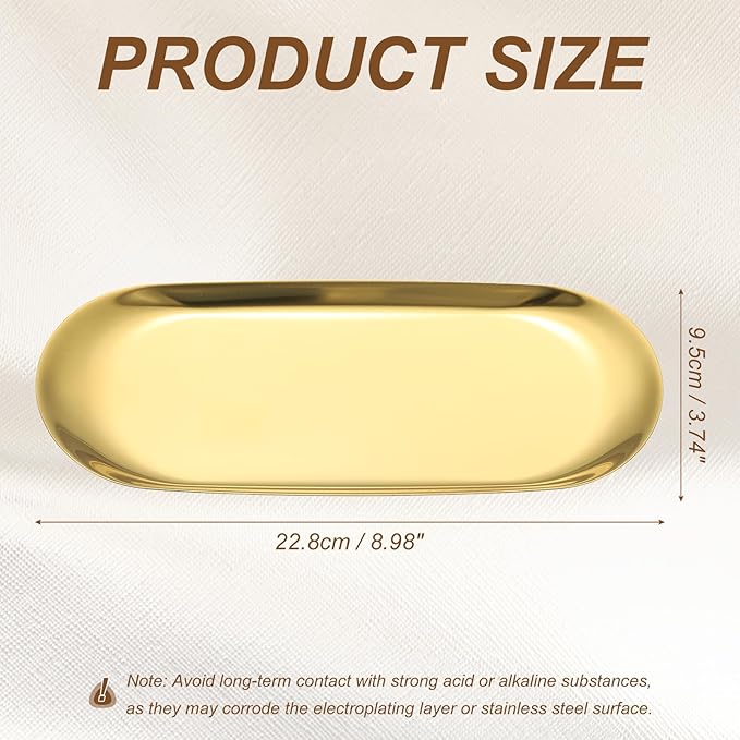 uxcell Square Serving Trays, 8.98" Stainless Steel Decorative Jewelry Dish, Small Vanity Tray for Bathroom Aromatherapy Candle Drink Plate,Gold