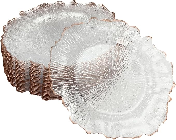 25 Pcs Reef Charger Plates Bulk Clear with Rim,Plastic Floral Charger Plates for Dinner Wedding Service Table Plate for Parties 13 inch(25pcs-Pink-2)