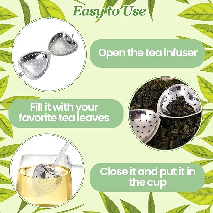 30 Pieces Tea Infuser for Loose Leaf Tea, Heart Shaped Tea Strainer Spoons Stainless Steel Long Grip Tea Filter Mesh Tea Steeper for Tea Party Accessories
