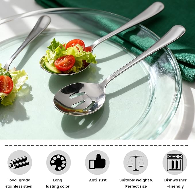 6 Pack Serving Spoons Set with 3 Serving Spoons and 3 Slotted Spoon, 8.6 Inch Large Stainless Steel Buffet Banquet Utensils Cutlery Set for Home, Kitchen, Party