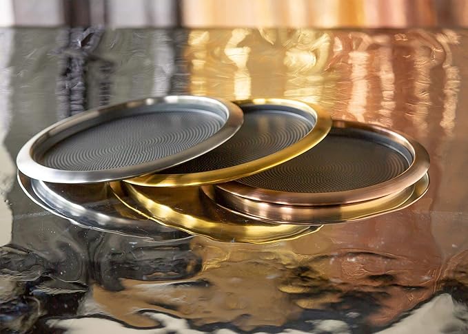 Service Ideas TR1412RIRG Tray with Removable Insert, 12" Round, Stainless Steel, Rose Gold