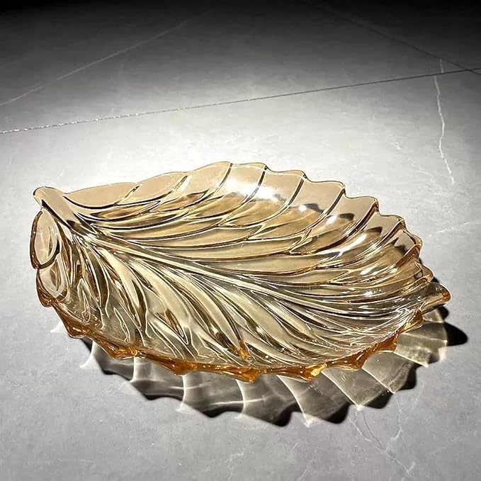MAGCOLOR Creative Gold Hand painted Crystal Glass Leaf-shaped Decorative Bowl -12.2 inch Diameter Fruit Display & Kitchen Table Centerpiece. (Gold)