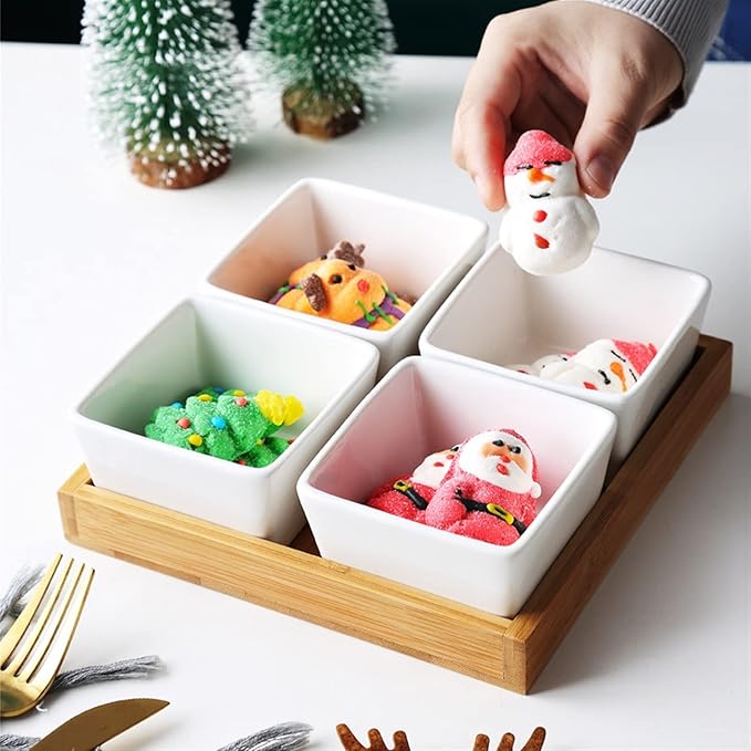 Dipping Sauce Dish Dipping Bowl Appetizer Plates Ceramic Sauce Dish Dessert Plate Square Shape Fruit Plate with Tray Porcelain Cake or Candy Plate Dip/Dipping Bowls Dipping Sauce Bowls/Dishes
