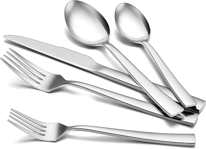 HaWare 40 Pieces Silverware Set, Stainless Steel Flatware Set for 8, Square Edge Cutlery Set for Home Restaurant Party, Food-Grade Tableware Include Knife Spoon Fork, Mirror Polished, Dishwasher Safe