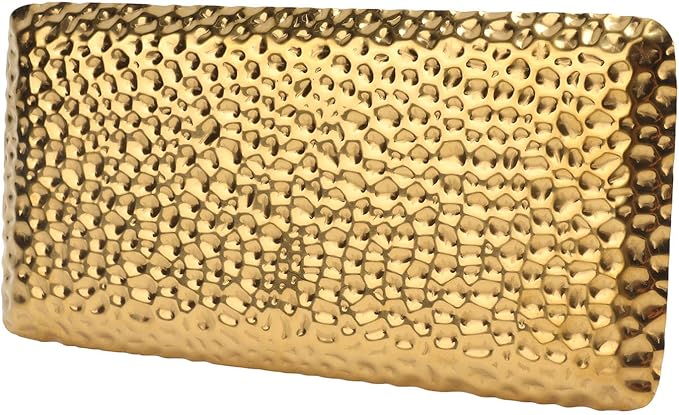 VINGVO Metal Tray, Rectangular Tray Stainless Steel Serving Tray Metal Serving Tray Hammered Tray for Living Room Bedroom Kitchen Bathroom 3.7 X 7.7in (Gold)