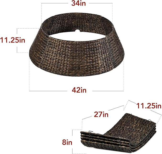 Best Choice Products 42in Christmas Tree Collar, Woven Hyacinth 4-Piece Holiday Rattan Tree Skirt Accessory for Home w/Cord Cut-Out - Espresso