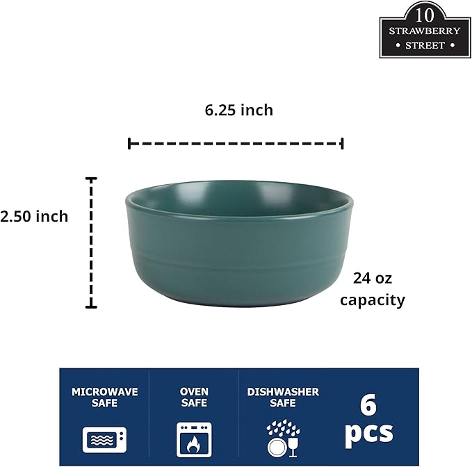 Double Line 6.25"/24 oz Cereal Bowl, Set of 6, Emerald Green