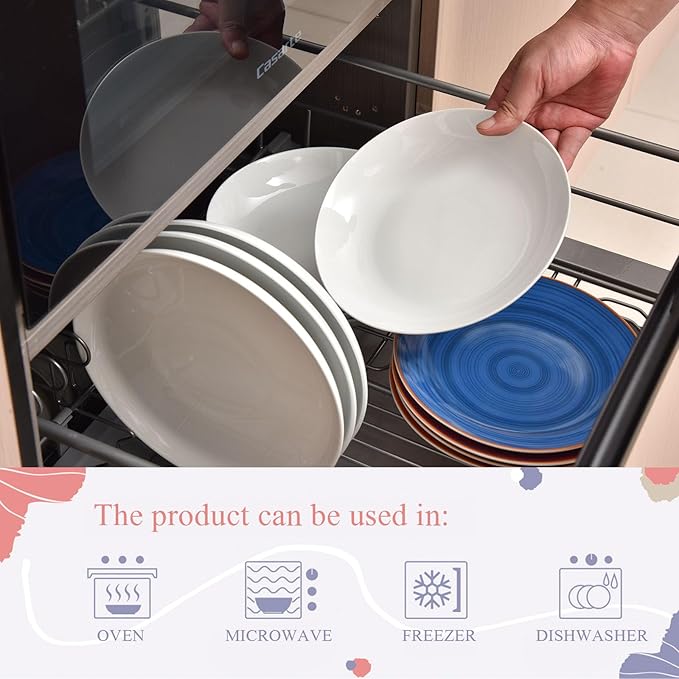 Miicol White Pasta Bowls 28 oz, Ceramic Salad Bowls Set of 6, Wide and Shallow Serving Bowl 8.25 inch, Large Pasta Plates, Serving Dish for Soup, Dinner, Microwave and Dishwasher Safe