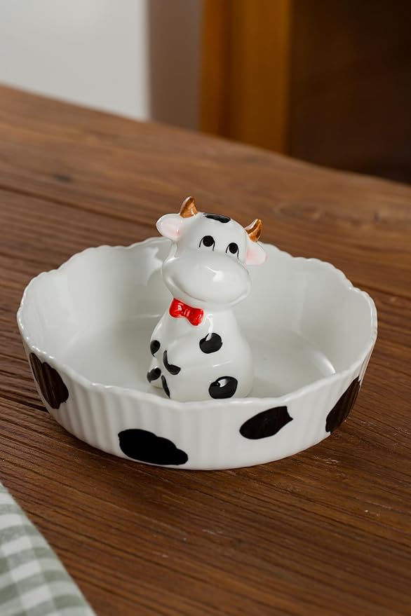 DIHOclub Decorative Ceramic Candy Bowl - Snack Serving Dish for Pistachios, Nuts, Candies, Jewelry Storage, Perfect for Holidays, Parties, and Gifts, 6 Inches(White Cow)