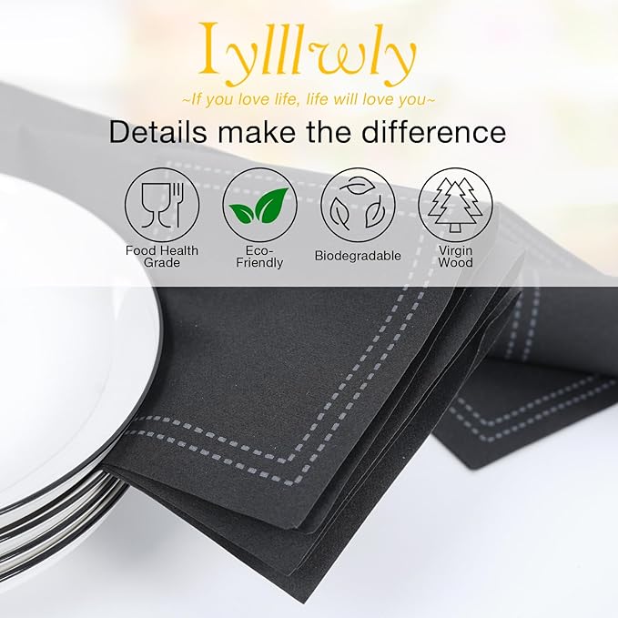 50 Pack Black Cocktail Napkins Disposable - Linen Feel 5x5 Inch Premium Dessert Napkins for Weddings, Parties, Birthdays, Anniversary, Suitable for Restaurants, Bars, Reception, Home Events