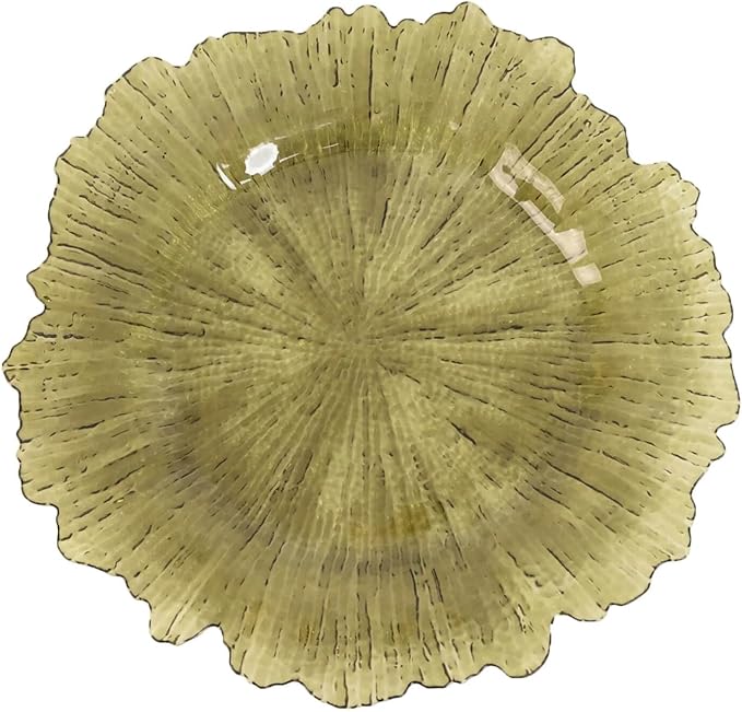 13" Charger Plates - Set of 24 - Acrylic Transparent Dusty Sage Green Round Reef Disposable Chargers, Ideal for Dinner Party Wedding Holiday Bulk Events