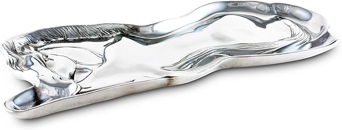 Arthur Court Aluminum Horse Figural Tray, 12 x 6 Inches, Equestrian-Themed with Detailed Mane Design, Food-Safe and Versatile Serving Platter