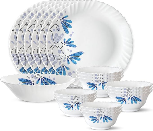 Borosil Gourmet Dinnerware Set For 6, 19 Pieces, White Dinner Plates and Bowls Sets, Chip Resistant Tempered Opal Glass, Stain Resistant, Dishwasher & Microwave Safe Dinner Set For Gifting, Serves 6