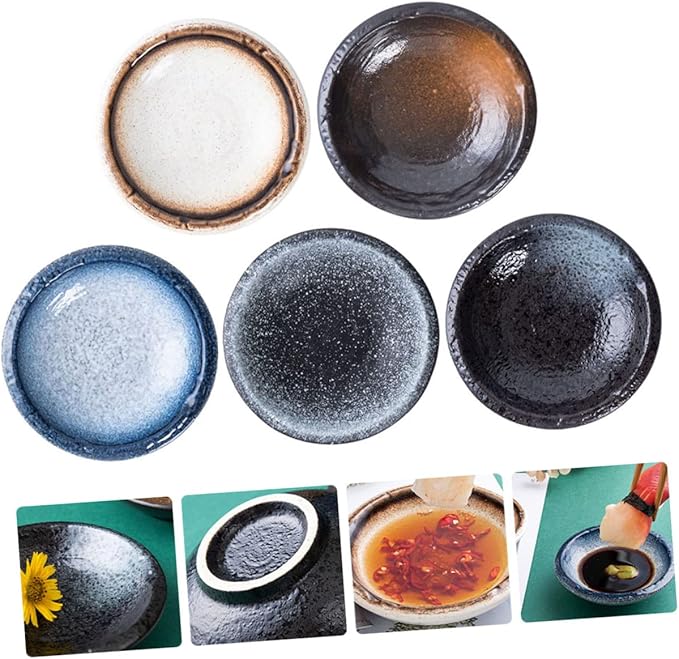 Ciieeo 5pcs Ceramic Seasoning Dishes for Dipping Sauces Appetizer Plates Food-grade Material for Condiments at Bbqs and Dinner Parties
