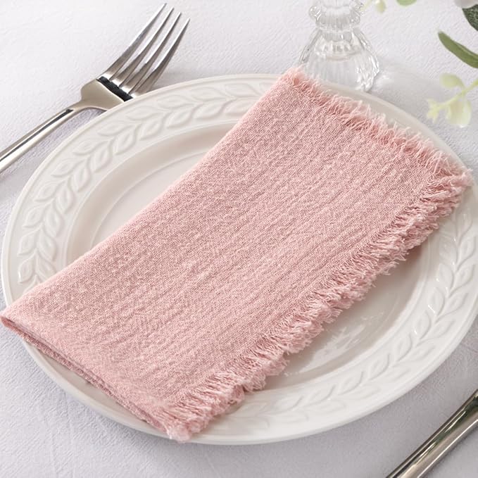 Socomi Set of 12 Linen Napkins Dusty Rose Easter Spring Cloth Napkins Washable Cotton Dinner Napkins Fringe 17"x17" for Wedding Party Bridal Baby Shower Birthday Table Decorations