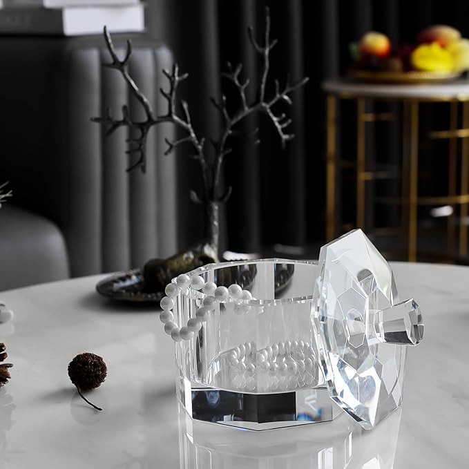 Crystal Candy Dish with Lid Hand-Cut Home Decorative Jewelry Box/Jar W 5" x H 5" with Multi-faceted, Comes With Gift Box