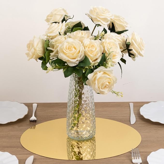 Efavormart 10 Pack Gold Round Acrylic Mirror Tray for Decoration, Large Circle Candle Plate Centerpiece Bases - 16"
