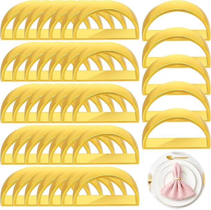 40Pcs Zinc Alloy Napkin Rings, Festival Metal Napkin Ring Holders, Gold Modern Serviette Buckles, Semicircle Metallic Adornment for Table Settings Kitchen Dinner Party Wedding