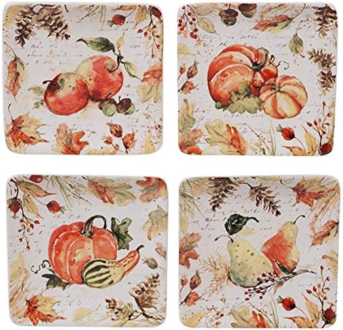 Certified International Harvest Splash 6" Square Canape Plates, Set of 4 ,Multicolored, Large